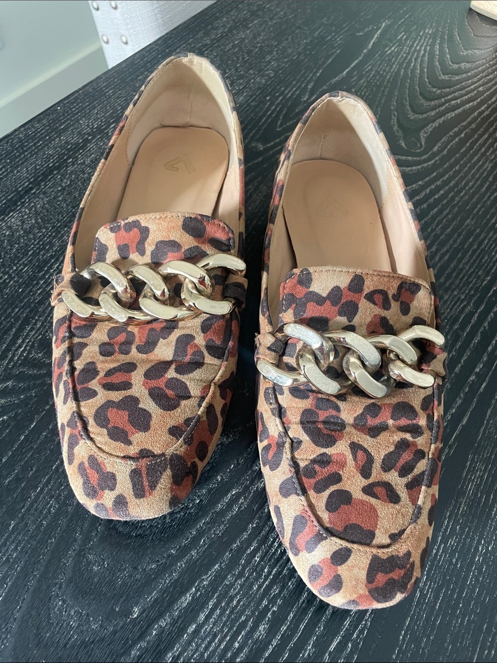 Leopard Print Chain-Trim Loafers in Brown - Women